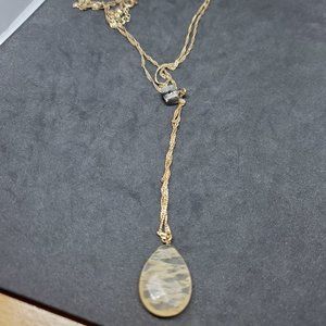 Gold Plated Layered Necklace Teardrop Plastic 20"